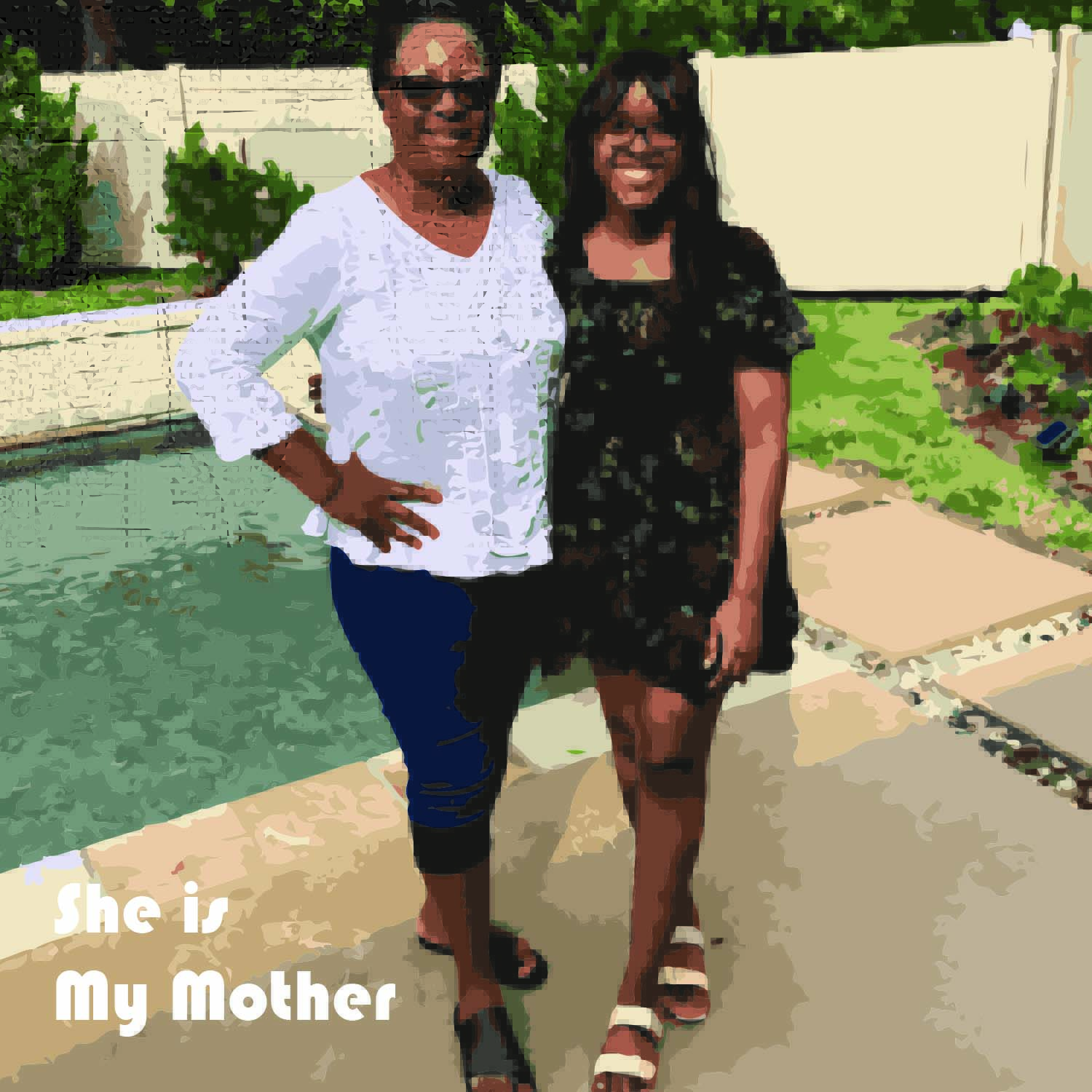 A candid moment in front of the backyard pool shared between a mother and daughter on Mother's Day.